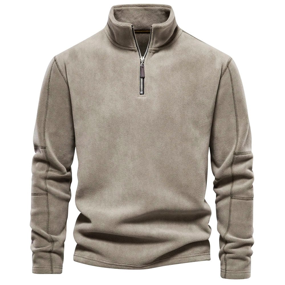 Quarter Zip Fleece - Warm - Long Sleeve - Men's Half Zip Pullover - Men's Clothing-Chaps of London-Khaki-S-Chaps of London