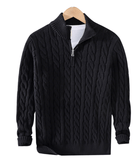 Quarter Zip Jumper - Cable Knit - Half Zip - Knitted Sweater - Men's Quarter Zip Sweaters-Strickwaren-Chaps of London-Black-XS-Chaps of London