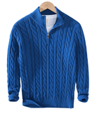 Quarter Zip Jumper - Cable Knit - Half Zip - Knitted Sweater - Men's Quarter Zip Sweaters-Strickwaren-Chaps of London-Blue-XS-Chaps of London