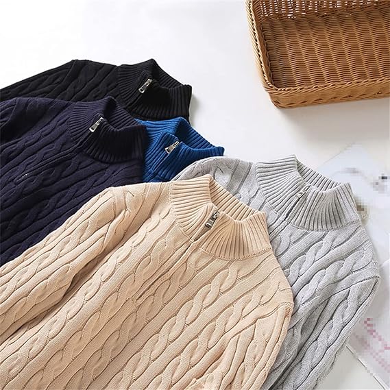 Quarter Zip Jumper - Cable Knit - Half Zip - Knitted Sweater - Men's Quarter Zip Sweaters-Strickwaren-Chaps of London-Chaps of London