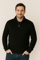 Quarter Zip Jumper - Cable Knit - Half Zip - Knitted Sweater - Men's Quarter Zip Sweaters-Strickwaren-Chaps of London-Chaps of London
