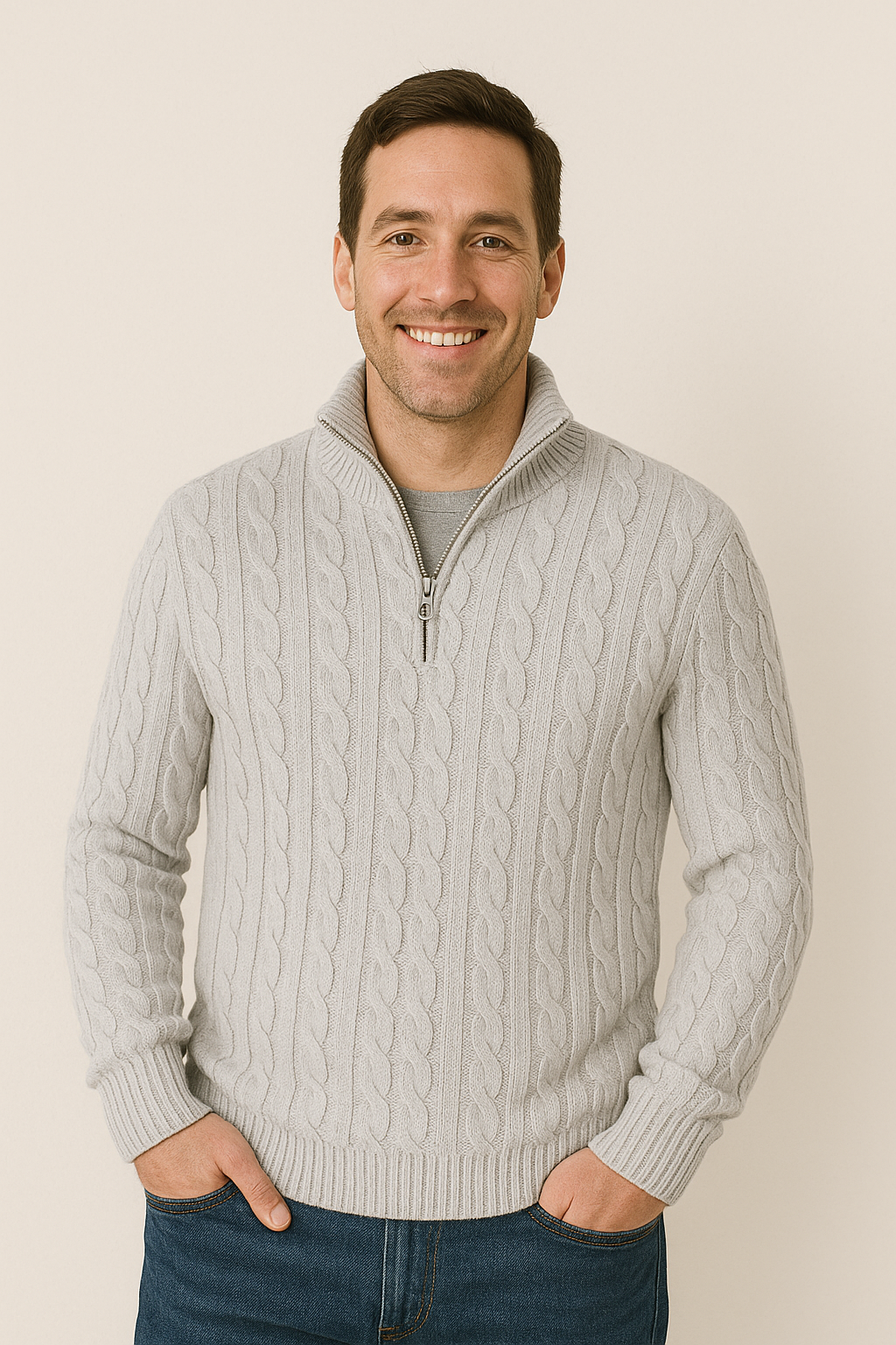 Quarter Zip Jumper - Cable Knit - Half Zip - Knitted Sweater - Men's Quarter Zip Sweaters-Strickwaren-Chaps of London-Chaps of London