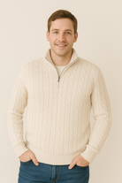 Quarter Zip Jumper - Cable Knit - Half Zip - Knitted Sweater - Men's Quarter Zip Sweaters-Strickwaren-Chaps of London-Chaps of London