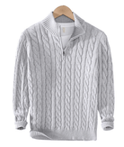 Quarter Zip Jumper - Cable Knit - Half Zip - Knitted Sweater - Men's Quarter Zip Sweaters-Strickwaren-Chaps of London-Gray-XS-Chaps of London