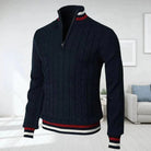Quarter Zip Jumper - Cable Knit - High Neck - Knitted Sweater - Men's Half Zip Pullover-Sweaters-Chaps of London-Dark Blue-S-Chaps of London