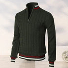 Quarter Zip Jumper - Cable Knit - High Neck - Knitted Sweater - Men's Half Zip Pullover-Sweaters-Chaps of London-Dark Green-S-Chaps of London