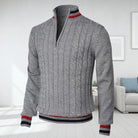 Quarter Zip Jumper - Cable Knit - High Neck - Knitted Sweater - Men's Half Zip Pullover-Sweaters-Chaps of London-Gray-S-Chaps of London
