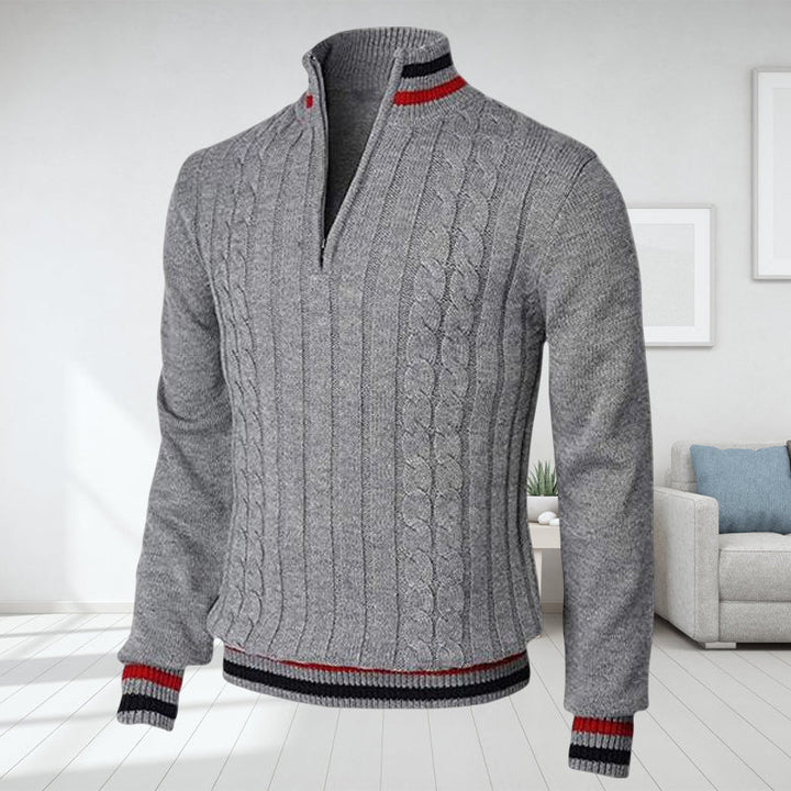 Quarter Zip Jumper - Cable Knit - High Neck - Knitted Sweater - Men's Half Zip Pullover-Sweaters-Chaps of London-Gray-S-Chaps of London