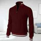Quarter Zip Jumper - Cable Knit - High Neck - Knitted Sweater - Men's Half Zip Pullover-Sweaters-Chaps of London-Red-S-Chaps of London