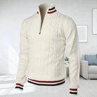 Quarter Zip Jumper - Cable Knit - High Neck - Knitted Sweater - Men's Half Zip Pullover-Sweaters-Chaps of London-White-S-Chaps of London