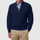 Quarter Zip Jumper | Casual | Long Sleeve | Knitted Jumper | Men's Half Zip Sweater-Strickwaren-Chaps Herrenmode-Dark Blue-S-Chaps of London