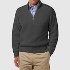 Quarter Zip Jumper | Casual | Long Sleeve | Knitted Jumper | Men's Half Zip Sweater-Strickwaren-Chaps Herrenmode-Dark Gray-S-Chaps of London