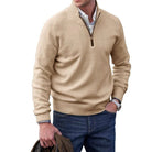 Quarter Zip Jumper - Half Zip - Knitted - Polo Sweater - Men's Knitwear-Strickwaren-Chaps Herrenmode-Beige-S-Chaps of London