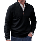 Quarter Zip Jumper - Half Zip - Knitted - Polo Sweater - Men's Knitwear-Strickwaren-Chaps Herrenmode-Black-S-Chaps of London