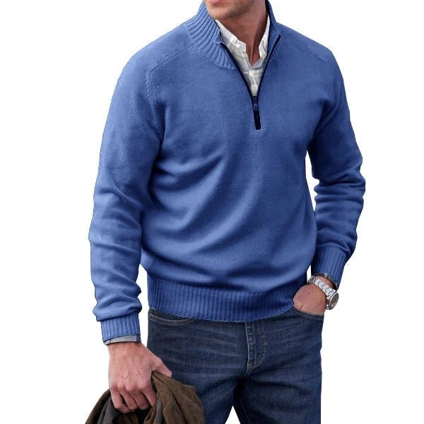 Quarter Zip Jumper - Half Zip - Knitted - Polo Sweater - Men's Knitwear-Strickwaren-Chaps Herrenmode-Blue-S-Chaps of London
