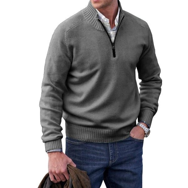 Quarter Zip Jumper - Half Zip - Knitted - Polo Sweater - Men's Knitwear-Strickwaren-Chaps Herrenmode-Gray-S-Chaps of London