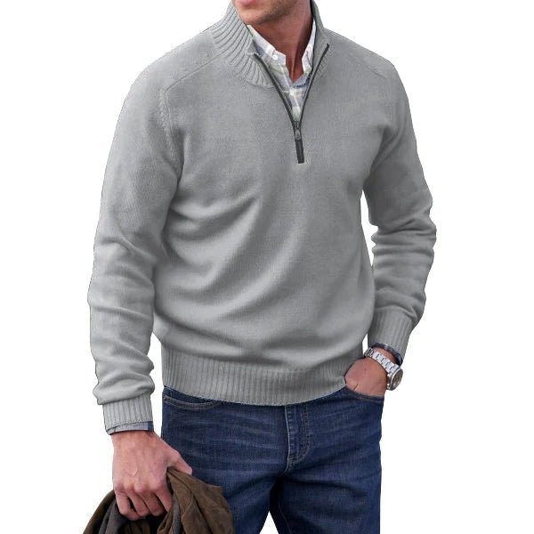 Quarter Zip Jumper - Half Zip - Knitted - Polo Sweater - Men's Knitwear-Strickwaren-Chaps Herrenmode-Light Gray-S-Chaps of London
