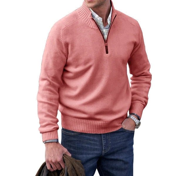 Quarter Zip Jumper - Half Zip - Knitted - Polo Sweater - Men's Knitwear-Strickwaren-Chaps Herrenmode-Pink-S-Chaps of London