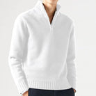 Quarter Zip Jumper - Half Zip - Knitted - Polo Sweater - Men's Knitwear-Strickwaren-Chaps Herrenmode-White-S-Chaps of London