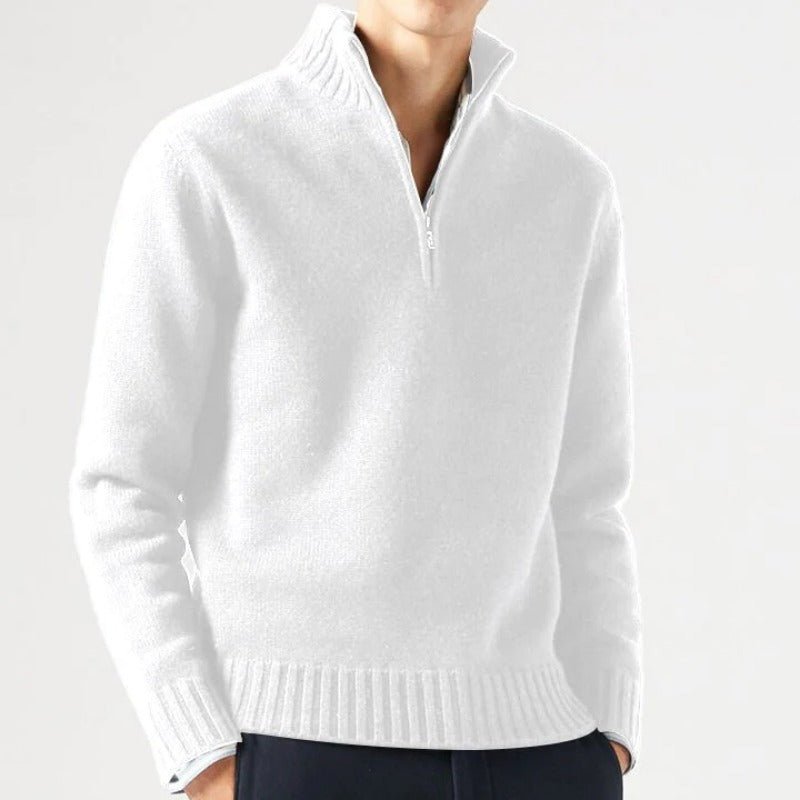 Quarter Zip Jumper - Half Zip - Knitted - Polo Sweater - Men's Knitwear-Strickwaren-Chaps Herrenmode-White-S-Chaps of London