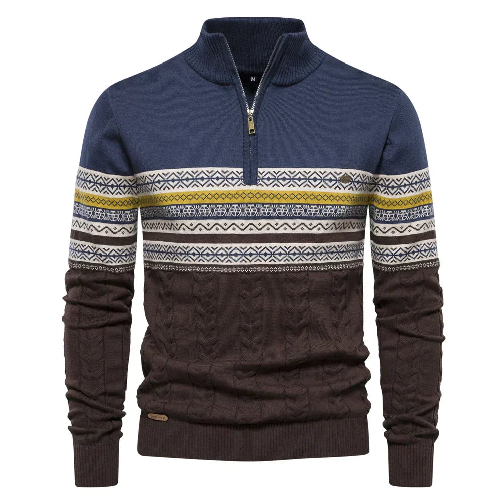 Quarter Zip Jumper - High Neck - Pullover - Knitted Sweater - Men's Half Zip Jumper-Chaps of London-Blue-S-Chaps of London
