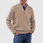 Quarter Zip Jumper | Knitted | Long Sleeve | Half Zip Jumper | Men's Quarter Zip Sweaters-Chaps of London-Beige-M-Chaps of London