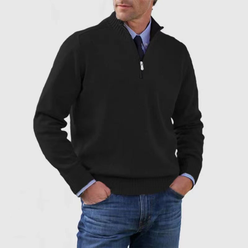 Quarter Zip Jumper | Knitted | Long Sleeve | Half Zip Jumper | Men's Quarter Zip Sweaters-Chaps of London-Black-M-Chaps of London