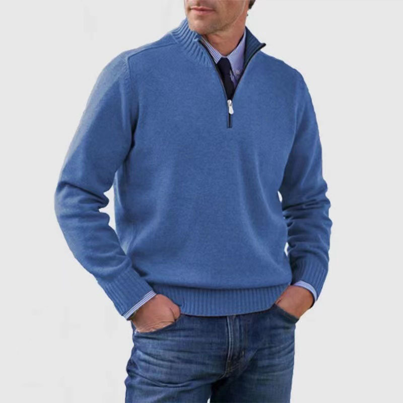 Quarter Zip Jumper | Knitted | Long Sleeve | Half Zip Jumper | Men's Quarter Zip Sweaters-Chaps of London-Blue-M-Chaps of London