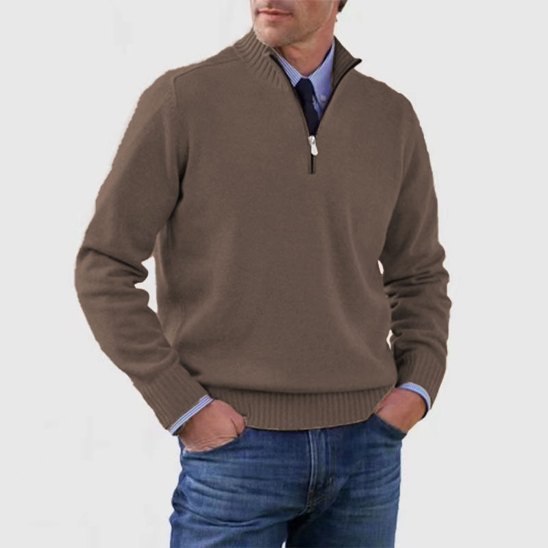 Quarter Zip Jumper | Knitted | Long Sleeve | Half Zip Jumper | Men's Quarter Zip Sweaters-Chaps of London-Brown-M-Chaps of London