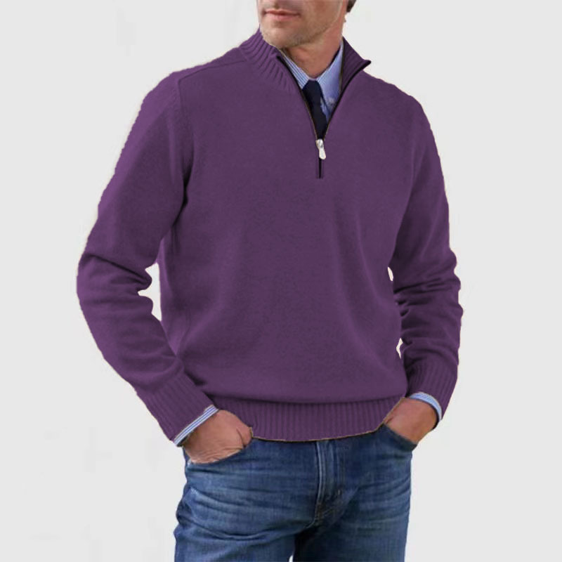 Quarter Zip Jumper | Knitted | Long Sleeve | Half Zip Jumper | Men's Quarter Zip Sweaters-Chaps of London-Dark Violet-M-Chaps of London