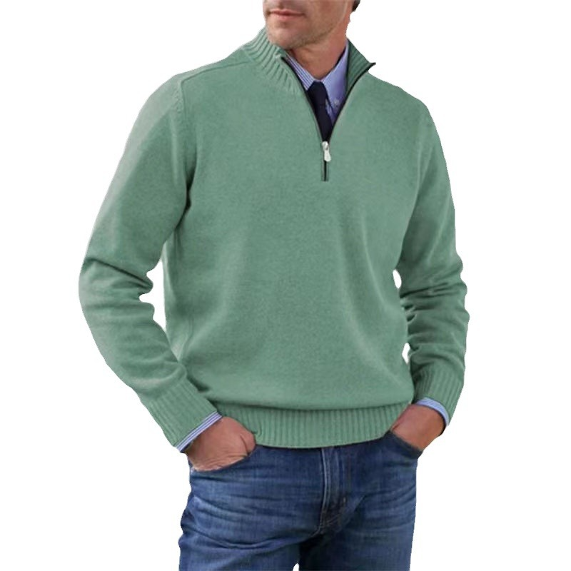 Quarter Zip Jumper | Knitted | Long Sleeve | Half Zip Jumper | Men's Quarter Zip Sweaters-Chaps of London-Green-M-Chaps of London