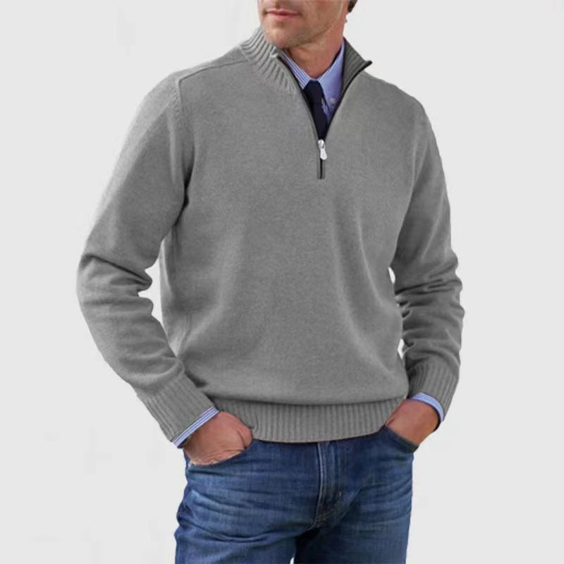 Quarter Zip Jumper | Knitted | Long Sleeve | Half Zip Jumper | Men's Quarter Zip Sweaters-Chaps of London-Grey-M-Chaps of London