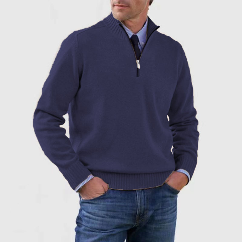 Quarter Zip Jumper | Knitted | Long Sleeve | Half Zip Jumper | Men's Quarter Zip Sweaters-Chaps of London-Navy Blue-M-Chaps of London