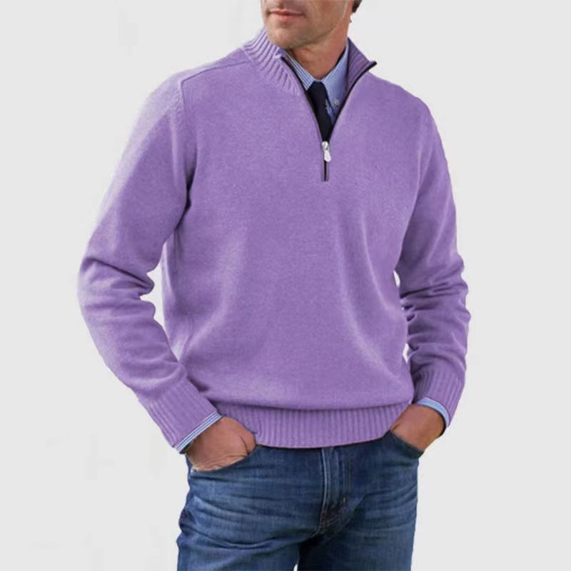 Quarter Zip Jumper | Knitted | Long Sleeve | Half Zip Jumper | Men's Quarter Zip Sweaters-Chaps of London-Purple-M-Chaps of London
