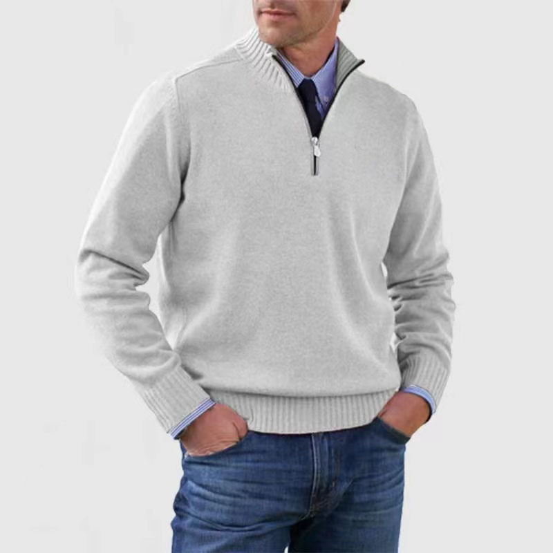 Quarter Zip Jumper | Knitted | Long Sleeve | Half Zip Jumper | Men's Quarter Zip Sweaters-Chaps of London-White-M-Chaps of London