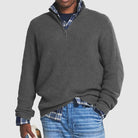 Quarter Zip Jumper | Knitted | Loose Fit | Half Zip Pullover | Men's Quarter Zip Sweaters-Men's Quarter Zip Sweaters-Chaps of London-Gray-S-Chaps of London