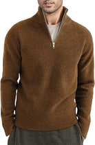 Quarter Zip Jumper | Knitted | Rib Knit | Polo Sweater | Men's Half Zip Jumper-Sweater-Chaps of London-Brown-XS-Chaps of London
