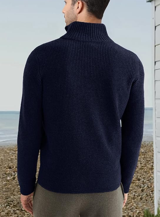 Quarter Zip Jumper | Knitted | Rib Knit | Polo Sweater | Men's Half Zip Jumper-Sweater-Chaps of London-Chaps of London