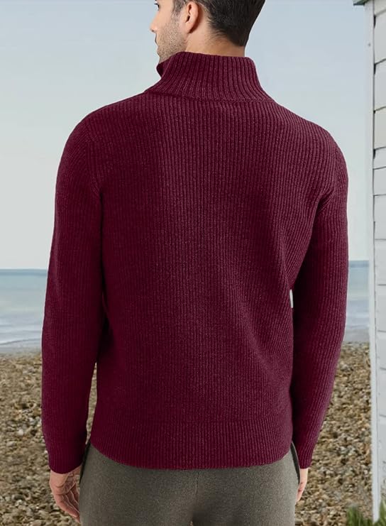 Quarter Zip Jumper | Knitted | Rib Knit | Polo Sweater | Men's Half Zip Jumper-Sweater-Chaps of London-Chaps of London