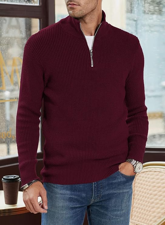 Quarter Zip Jumper | Knitted | Rib Knit | Polo Sweater | Men's Half Zip Jumper-Sweater-Chaps of London-Chaps of London