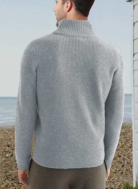 Quarter Zip Jumper | Knitted | Rib Knit | Polo Sweater | Men's Half Zip Jumper-Sweater-Chaps of London-Chaps of London
