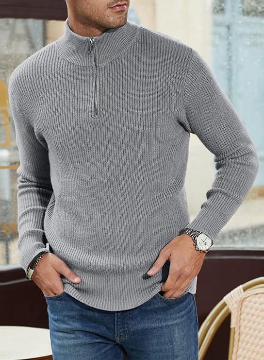 Quarter Zip Jumper | Knitted | Rib Knit | Polo Sweater | Men's Half Zip Jumper-Sweater-Chaps of London-Chaps of London