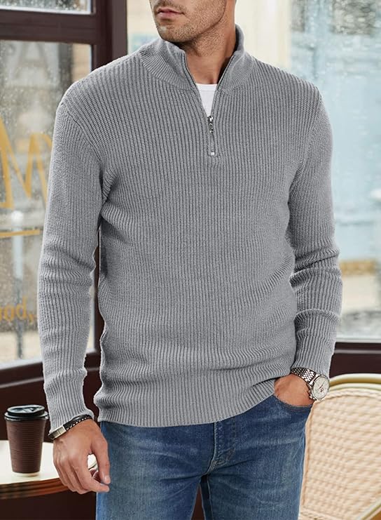 Quarter Zip Jumper | Knitted | Rib Knit | Polo Sweater | Men's Half Zip Jumper-Sweater-Chaps of London-Chaps of London