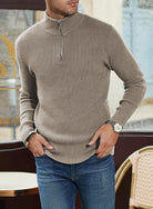 Quarter Zip Jumper | Knitted | Rib Knit | Polo Sweater | Men's Half Zip Jumper-Sweater-Chaps of London-Chaps of London