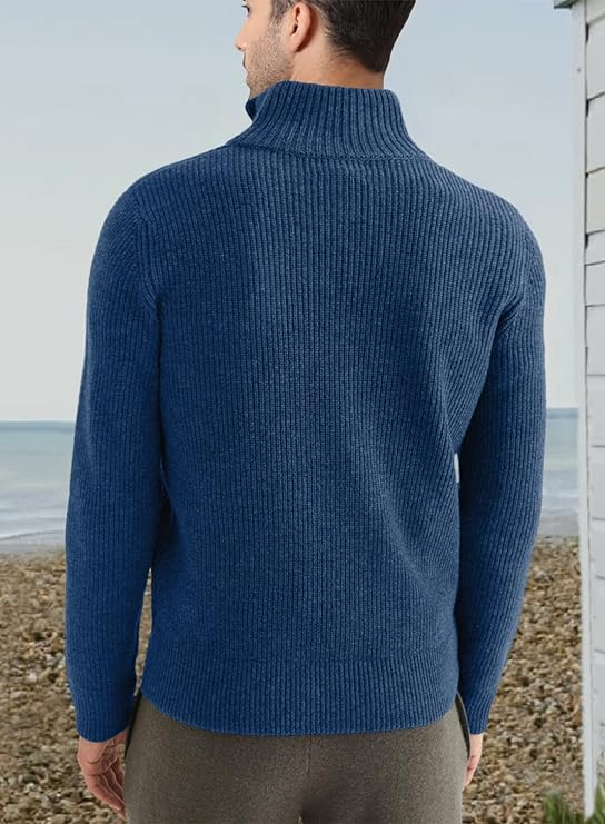 Quarter Zip Jumper | Knitted | Rib Knit | Polo Sweater | Men's Half Zip Jumper-Sweater-Chaps of London-Chaps of London