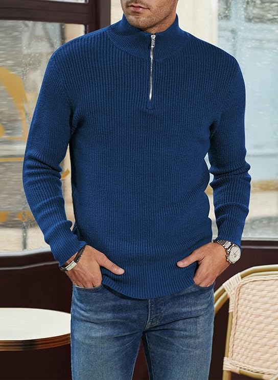 Quarter Zip Jumper | Knitted | Rib Knit | Polo Sweater | Men's Half Zip Jumper-Sweater-Chaps of London-Chaps of London
