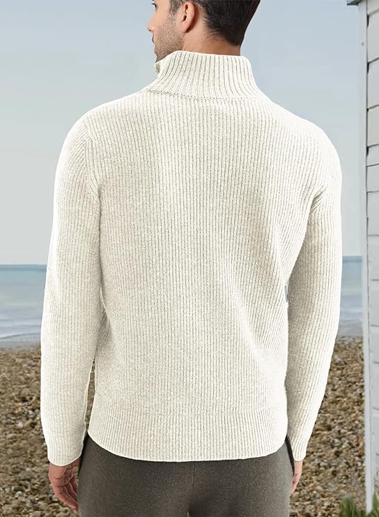 Quarter Zip Jumper | Knitted | Rib Knit | Polo Sweater | Men's Half Zip Jumper-Sweater-Chaps of London-Chaps of London