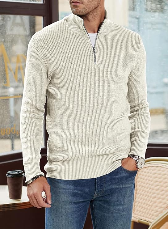 Quarter Zip Jumper | Knitted | Rib Knit | Polo Sweater | Men's Half Zip Jumper-Sweater-Chaps of London-Chaps of London