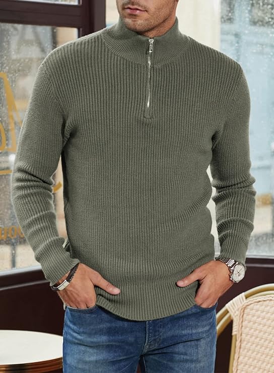 Quarter Zip Jumper | Knitted | Rib Knit | Polo Sweater | Men's Half Zip Jumper-Sweater-Chaps of London-Chaps of London