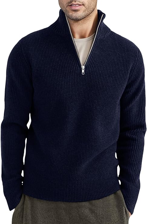 Quarter Zip Jumper | Knitted | Rib Knit | Polo Sweater | Men's Half Zip Jumper-Sweater-Chaps of London-Dark Blue-XS-Chaps of London